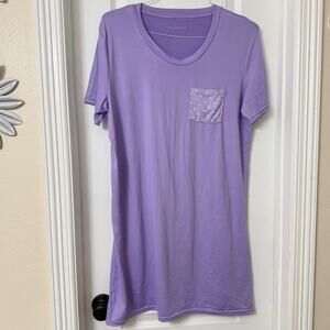 Real Essentials Short Sleeve Nightgown Sleep Dress Pocket Purple Size L